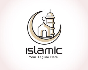 circle mosque moon line art logo symbol design illustration