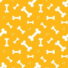 Cute yellow vector seamless pattern background with bones and dots, dog treats.