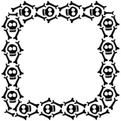 Square frame with skulls and bones. Theme of Day of the Dead and death. Vector border, background of Halloween