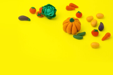 Play dough cute vegetables. Creative food handmade toy. Art and craft for kids