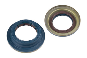 truck engine oil seals, isolated on a white background. view from one side and the other