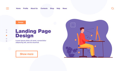 Instruction for correct pose during office work flat vector illustration. Cartoon worker sitting at desk with right posture for healthy back and looking at computer. Health and ergonomics concept