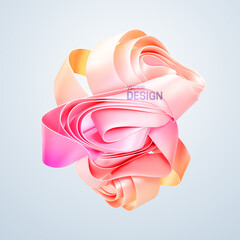 Folded pink ribbon shape isolated on white background. Vector 3d illustration. Abstract layered cluster.