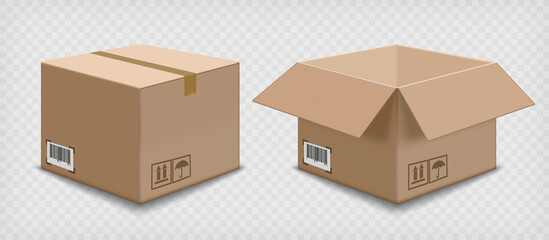 Open and closed cardboard boxes template - obrazy, fototapety, plakaty