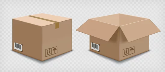 Fotobehang Open and closed cardboard boxes template © Trifonenko Ivan
