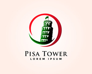 circle pisa tower drawing art logo design template illustration - obrazy, fototapety, plakaty