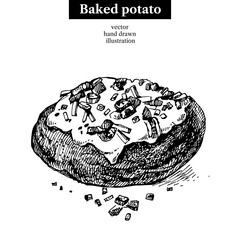 Hand drawn sketch backed potato. Vector isolated illustration. Menu restaurant design