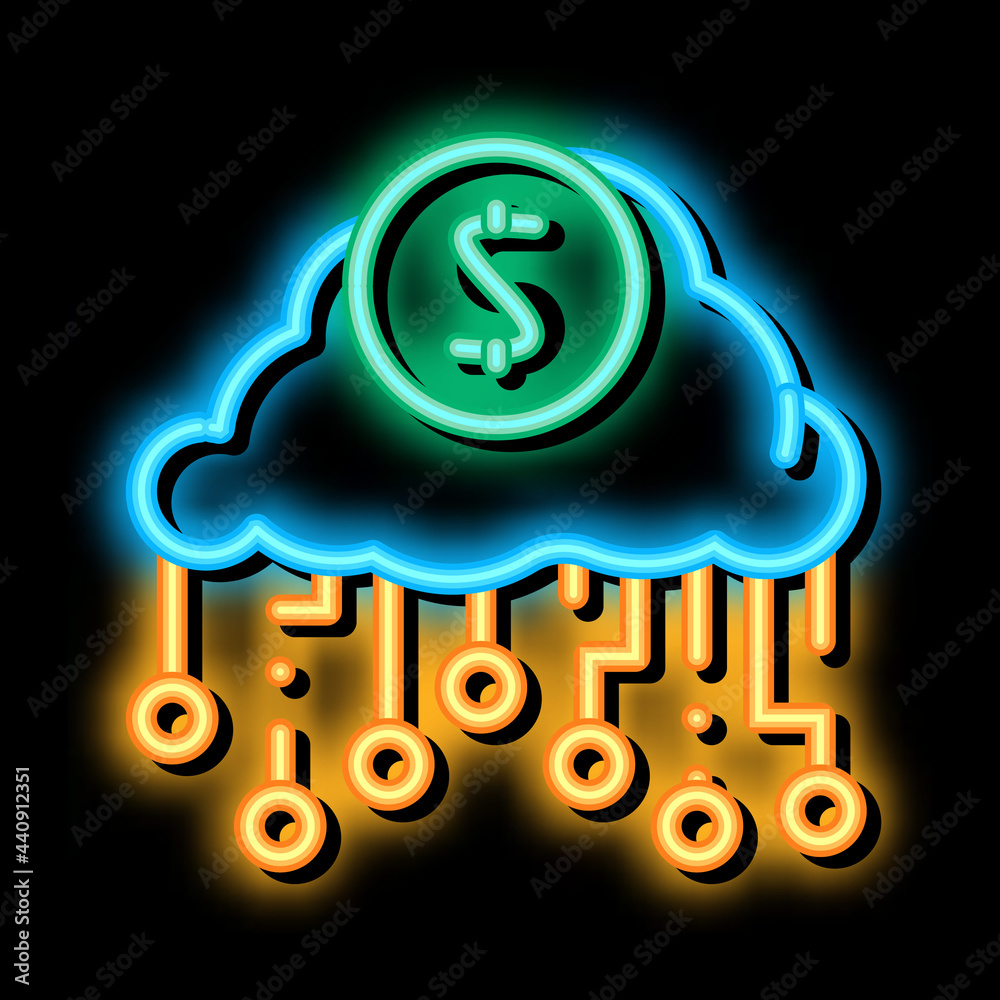 Sticker cash cloud neon light sign vector. Glowing bright icon cash cloud sign. transparent symbol illustration