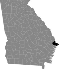Black highlighted location map of the US Chatham county inside gray map of the Federal State of Georgia, USA