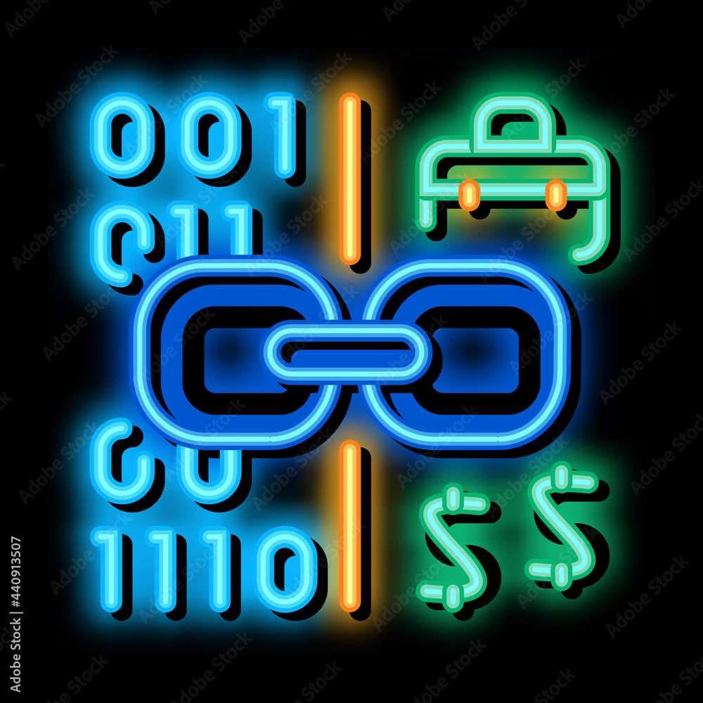 Aufkleber linking binary code to money neon light sign vector. glowing bright icon linking binary code to mone