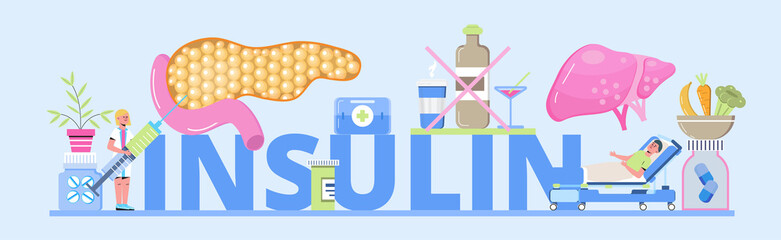 Insulin header concept vector. Diabetes mellitus, type 2 diabetes