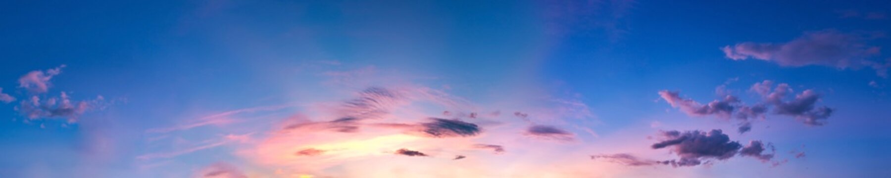 Dramatic panorama sky with cloud on sunrise and sunset time. Panoramic image..