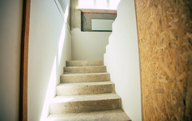 New apartment repair with wall and stairs repair. Renovation house or downtown home. Devices and...