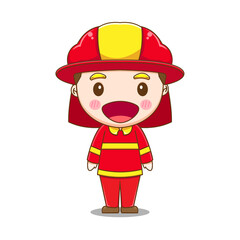 Cartoon illustration of cute fire fighter character.
