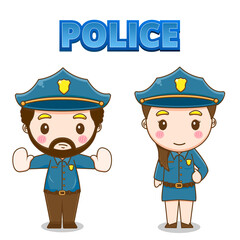 Cute policeman and police woman chibi character illustration