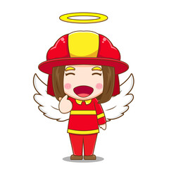Cartoon illustration of cute fire fighter woman character as an angel.