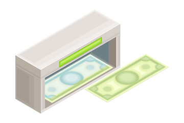 Fototapeta premium Currency-counting Machine with Dollar Banknote as Financial Accounting and Summary Isometric Vector Composition