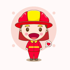 Cartoon illustration of cute fire fighter character.