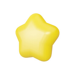 A bright yellow modern star. 3d rendering. With soft corners in the form of a balloon. Cartoon star isolated on white background.