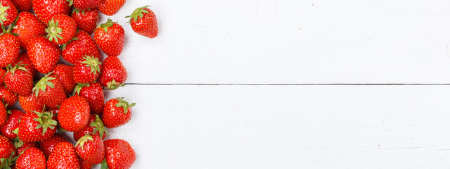 Strawberries berries fruits strawberry berry fruit copyspace copy space on a wooden board panoramic...
