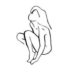 Line art drawing women body on white isolated background. Abstract modern art minimalistic female figure continuous. Feminine fashion nude body trandy design for posters, tattoos, logos