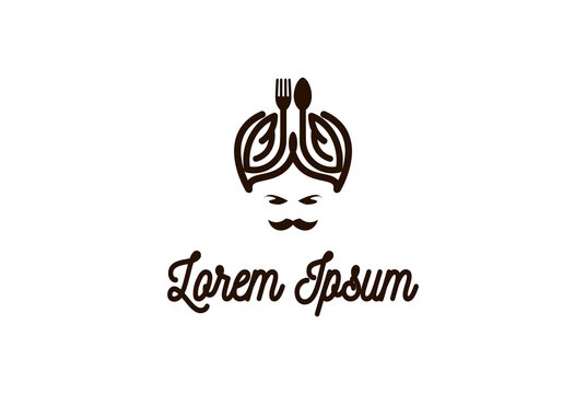 Turban with Spoon Fork and Mustache for India Indian Food Restaurant logo design