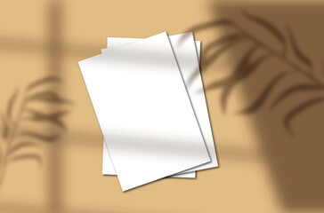 Mockup of blank paper,a4,a5,business with sunlight shadow overlay.