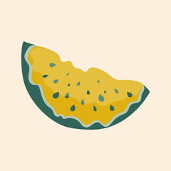 Yellow watermelon on a pink background. Creative slice of summer berry. For printing on T-shirts, decorative pillows, interior design. Vector graphics.