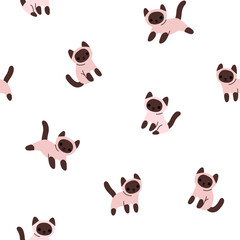 Seamless trendy pattern with style cartoon Siamese cat.