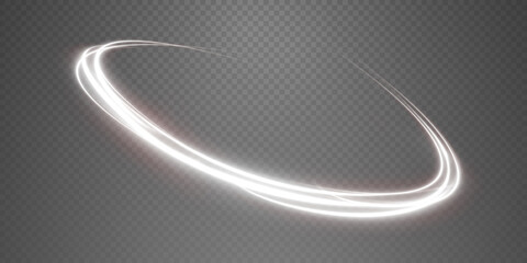 Luminous white lines of speed. Light glowing effect. Abstract motion lines. Light trail wave, fire path trace line, car lights, optic fiber and incandescence curve twirl. PNG