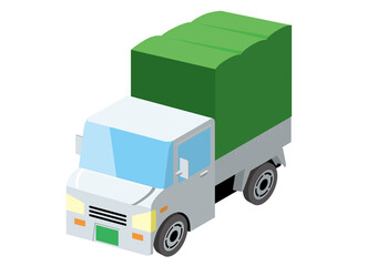 働く車　幌と荷台がある軽自動車　軽トラック｜アイソメトリックスの自動車の立体イラスト3D