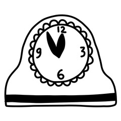 Hand drawn doodle clock at midnight. New Year vector illustration