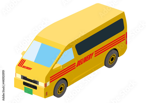 働く車 ワンボックスタイプのデリバリー配送車 アイソメトリックスの自動車の立体イラスト3d Wall Mural Globeds