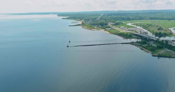 Panoramic aerial view of the small town the bay from a height on a summer day bay NJ US