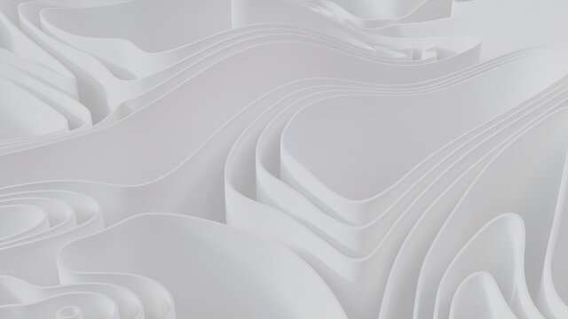 White 3D Waves form a Light abstract wallpaper. 3D Render. 