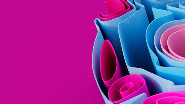 Pink and Blue 3D Waves ripple to make a Multicolored abstract wallpaper. 3D Render with copy-space. 
