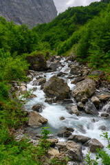 wild flowing Sandbach creek in Sandwald, Linthal Glarus