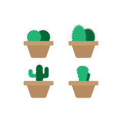 Set of Cactus Plants Isolated On White Background. Vector Illustration