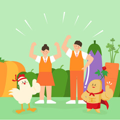 A collection of health-food illustrated in hot summer