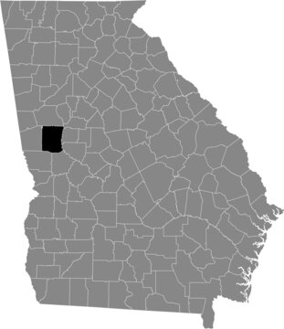 Black highlighted location map of the US Meriwether county inside gray map of the Federal State of Georgia, USA