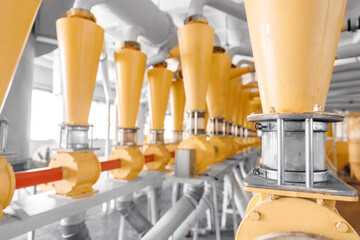 Modern electrical mill machinery for production of wheat flour. Equipment Factory Grain © Parilov