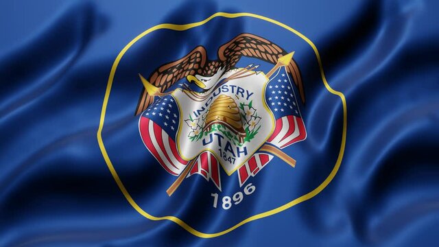3d rendering of an Utah US State flag waving in a looping motion