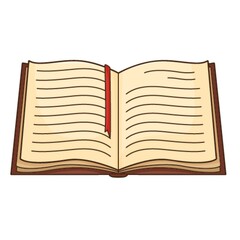 Open book, top view. Reading, learning. Cozy home. Design element with outline. Doodle, hand-drawn. Flat design. Color vector illustration. Isolated on a white background.