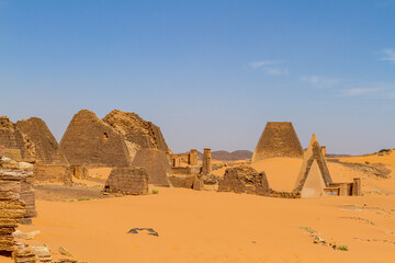 The pyramids of Meroe in the Sahara of Sudan