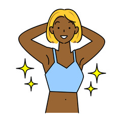 日焼けサロンで綺麗な小麦色に焼けた肌を喜んでいる可愛い女性 笑顔 イラスト ベクター