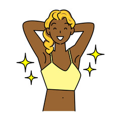 日焼けサロンで綺麗な小麦色に焼けた肌を喜んでいる可愛い女性 笑顔 イラスト ベクター