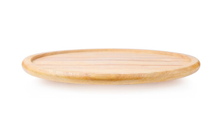 Plate. Empty round wooden plate isolated on white background.