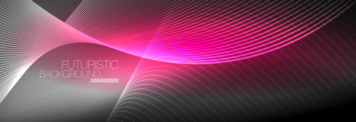 Abstract neon glowing light in the dark with waves. Shiny magic energy and motion concept, vector abstract wallpaper background
