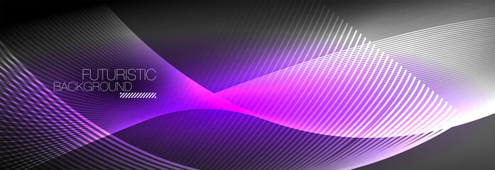 Abstract neon glowing light in the dark with waves. Shiny magic energy and motion concept, vector abstract wallpaper background
