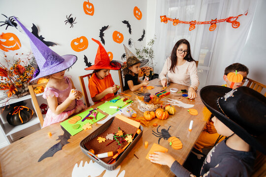 Children during halloween workshop at primary school